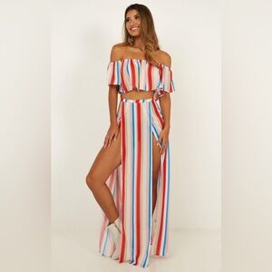 Showpo The Sound Of Sunset Rainbow Stripe 2 Piece Set Size 2